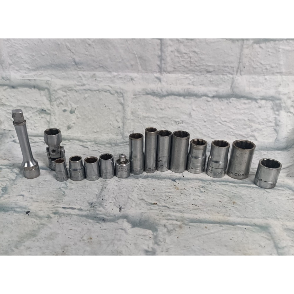 Vintage Craftsman V-Series Socket Lot – 15pcs – USA – 1/4", 3/8", 1/2" Drive  b5